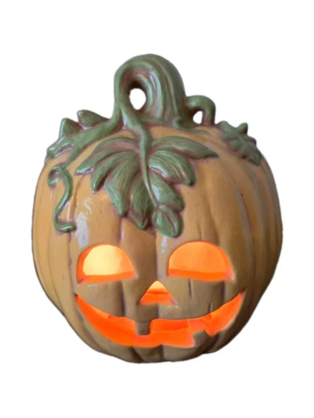Vintage Ceramic Jack-o'-Lantern Pumpkin Light  Halloween Fall Cottage Grandma